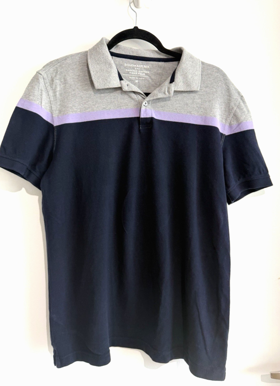 Banana Republic Organic Cotton Pique Polo Short Sleeve Blue gray lavender Size-M